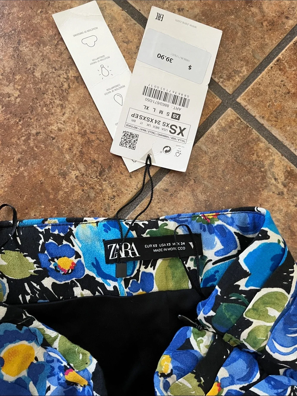 Zara Mini Tiered Skirt Size XS NWT Blue Green Floral